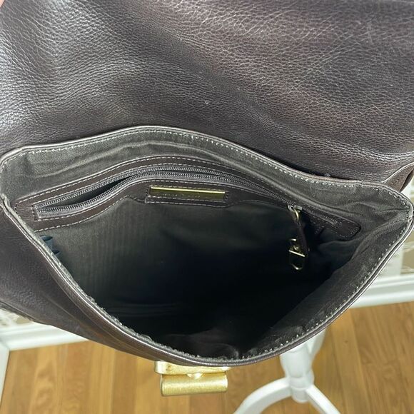 Kenneth Cole Dark Brown Leather Fold-over Crossbody Bag Purse - Picture 9 of 12